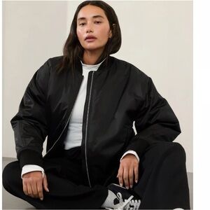 NEW🖤Athleta Black Sateen Bomber Jacket size small $199 water repellent